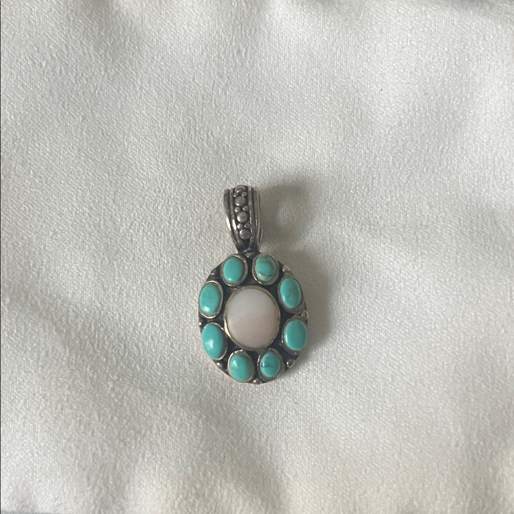 925 Silver Pendant with Turquoise and White Accents